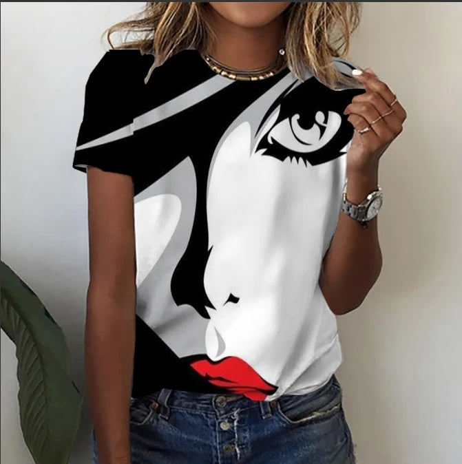 Women’s Cartoon Print T-Shirt – Harajuku Vintage Y2K Short Sleeve Tee