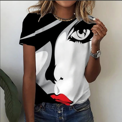 Women’s Cartoon Print T-Shirt – Harajuku Vintage Y2K Short Sleeve Tee