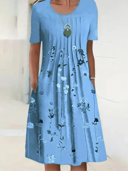 Boho Floral Print Pocket Midi Dress – Casual Summer Dress for Women