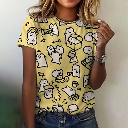 Women’s 3D Cat Print T-Shirt – Casual Summer Crew Neck Top