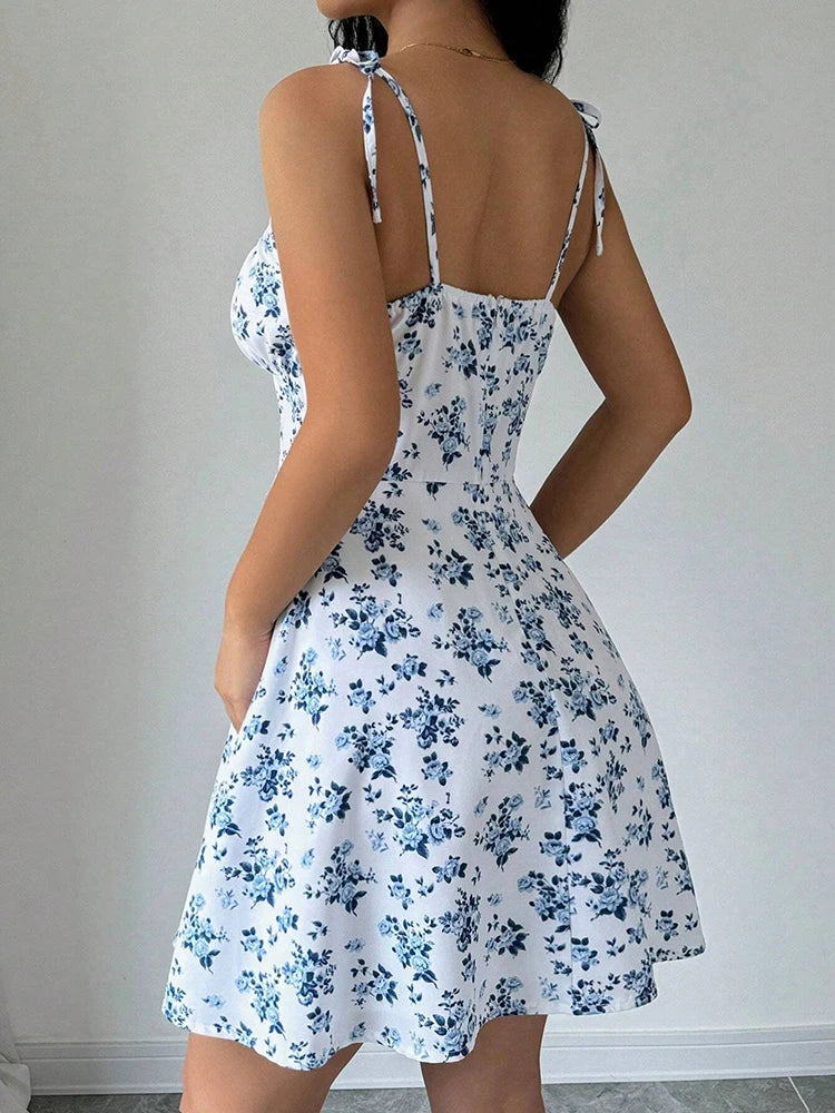 Women’s Summer Floral Spaghetti Strap Sundress – Beachy Casual Short Dress