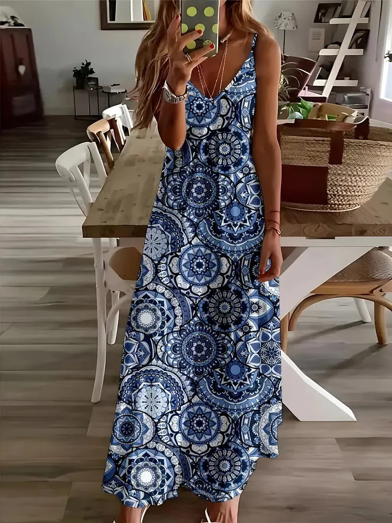 Women’s Summer Bohemian Suspender Skirt – A-Line Loose Casual Beach Dress