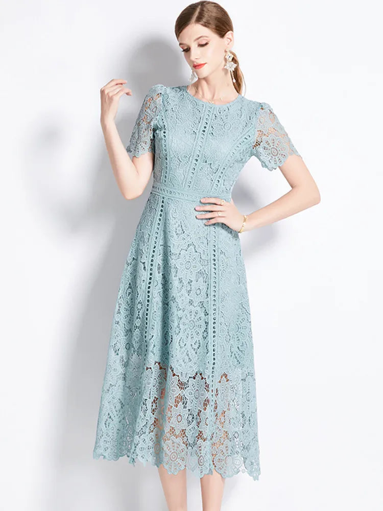 JAMERARY Vintage Lace Hollow-Out Prom Dress – Elegant Summer Slim Fit Long Dress