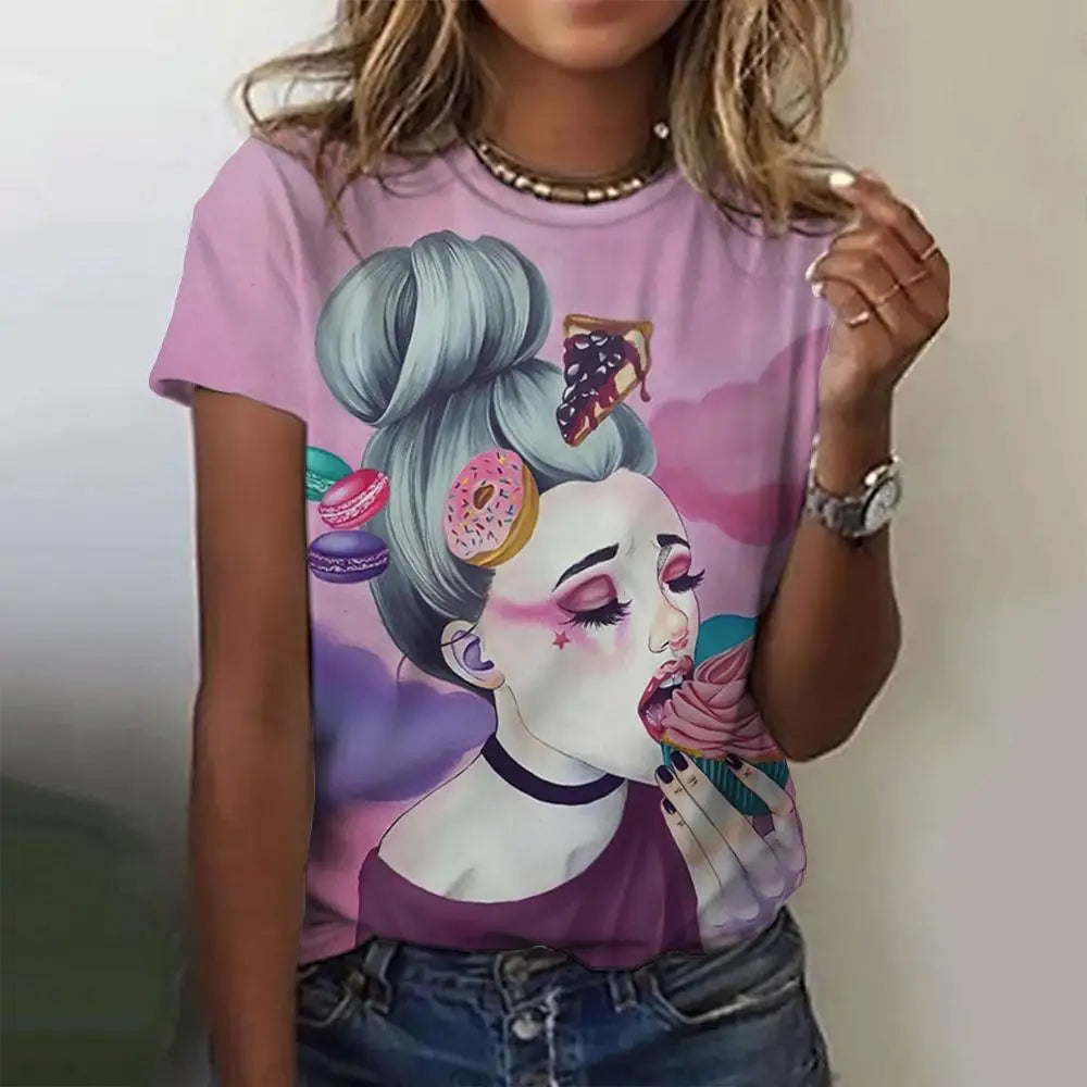 Women’s Cartoon Print T-Shirt – Harajuku Vintage Y2K Short Sleeve Tee
