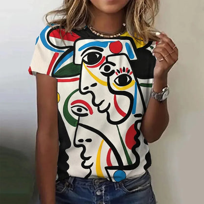 Women’s Picasso Abstract 3D Print T-Shirt – Vintage Short Sleeve Tee
