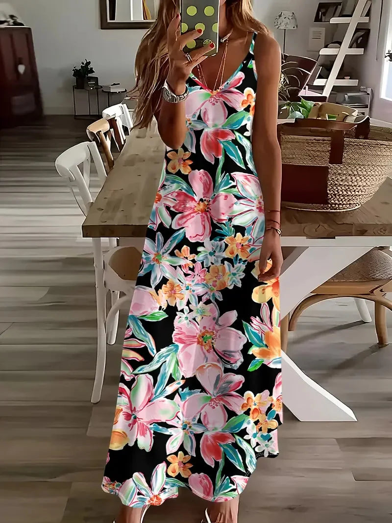 Women’s Summer Bohemian Suspender Skirt – A-Line Loose Casual Beach Dress