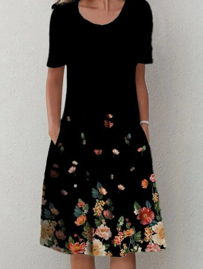 Boho Floral Print Pocket Midi Dress – Casual Summer Dress for Women